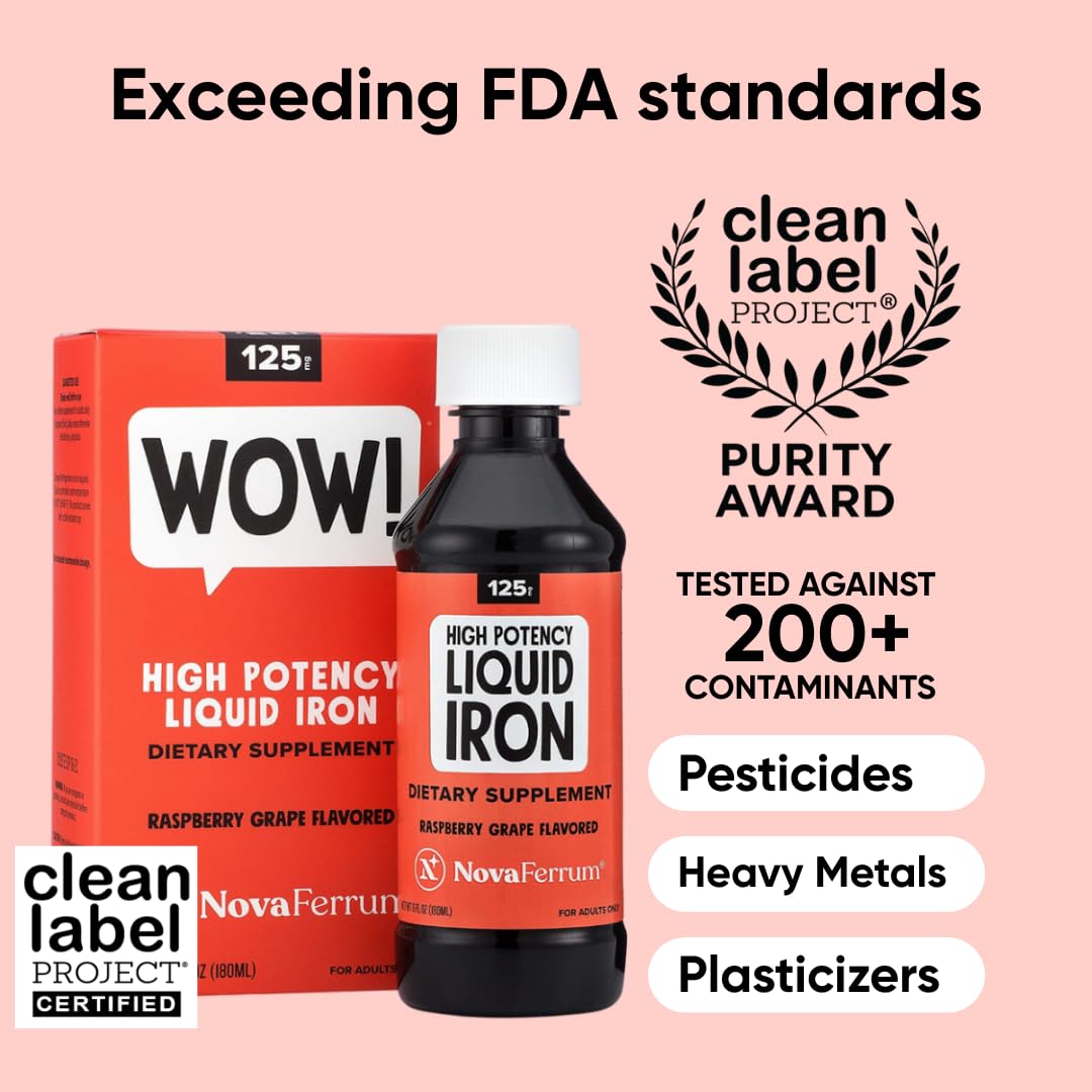 NovaFerrum Wow 125mg High Potency Liquid Iron Supplement for Adults