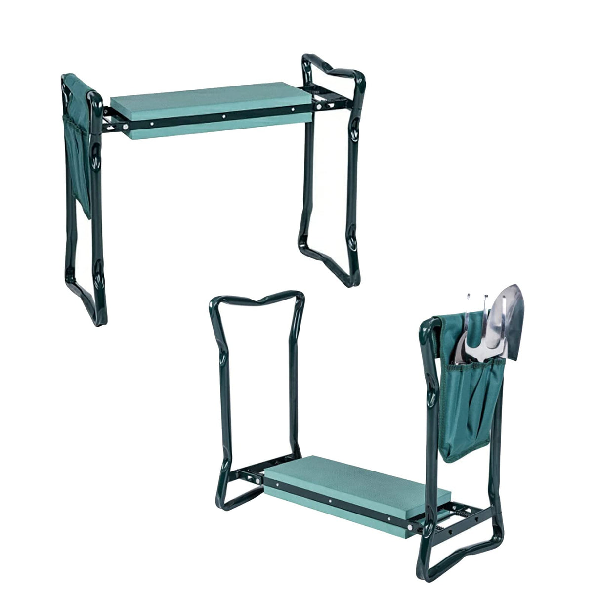 OFFICEJOY 2-in-1 Garden Kneeler & Seat, Folding Seat w/EVA Foam Kneeling Pad & Removable Tools Pouch, Sturdy Steel Frame, No Assembly, Portable Heavy Duty Garden Stool for Women & Men