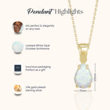 ADITA GOLD White Opal Pendant Birthstone Necklace for Women, Gold Plated