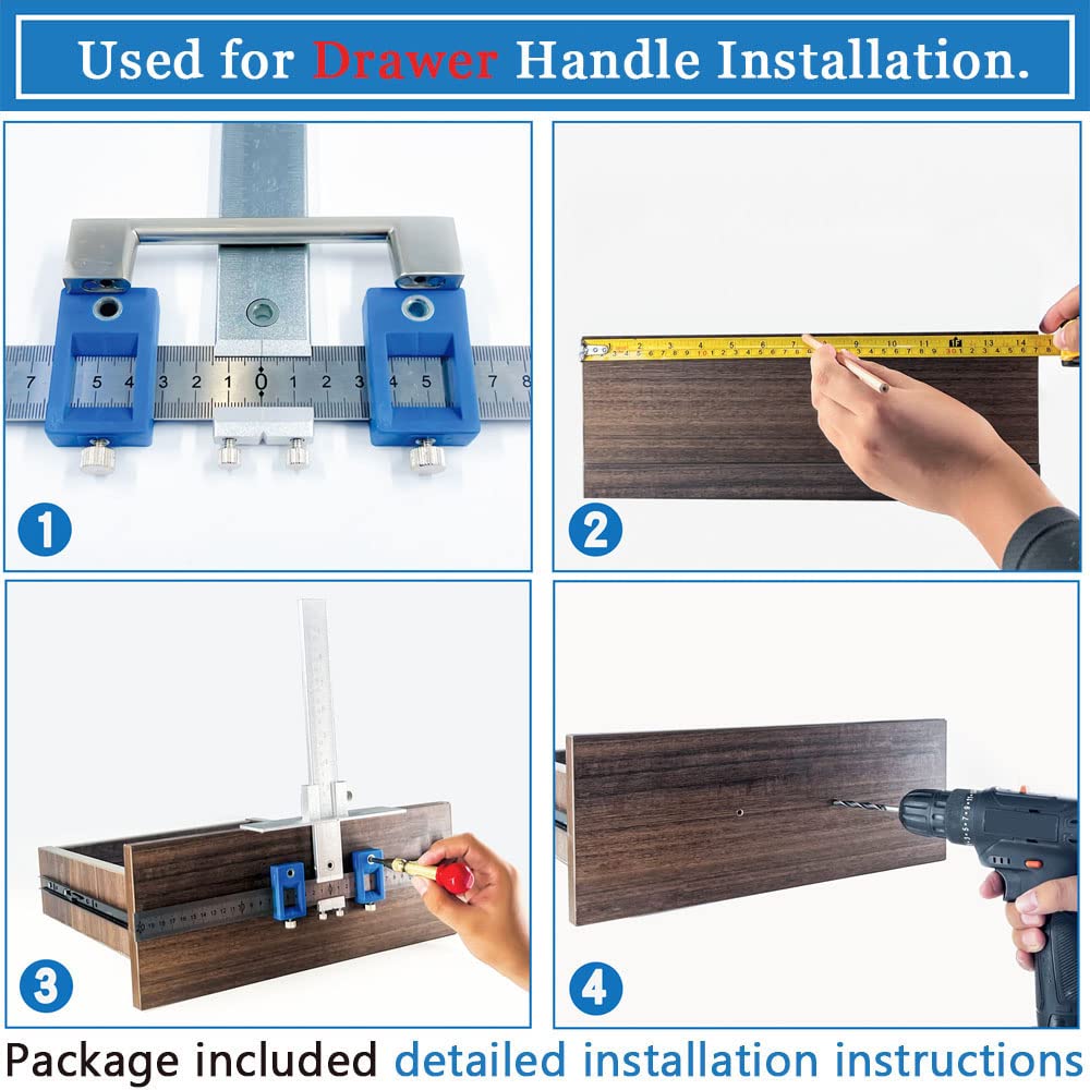 King&Charles Cabinet Hardware Jig, Metal Cabinet Handle Jig with Automatic Center Punch, Perfect Set - Avoid Jitter Caused by Direct Drilling, Use for Handles and Pulls on Drawers/Doors.