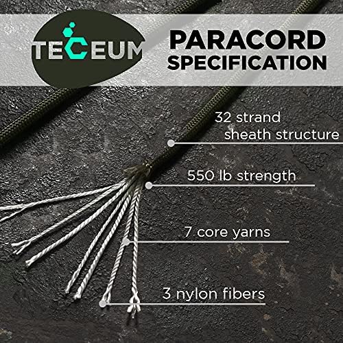 TECEUM 5/32" Paracord Rope 1000 – 1000ft / 200ft / 100ft / 50ft – Tactical Parachute Cord 4mm – 45+ Colors – Nylon String for Survival & Camping Gear – Stripe Cord for Survival – Utility Rope