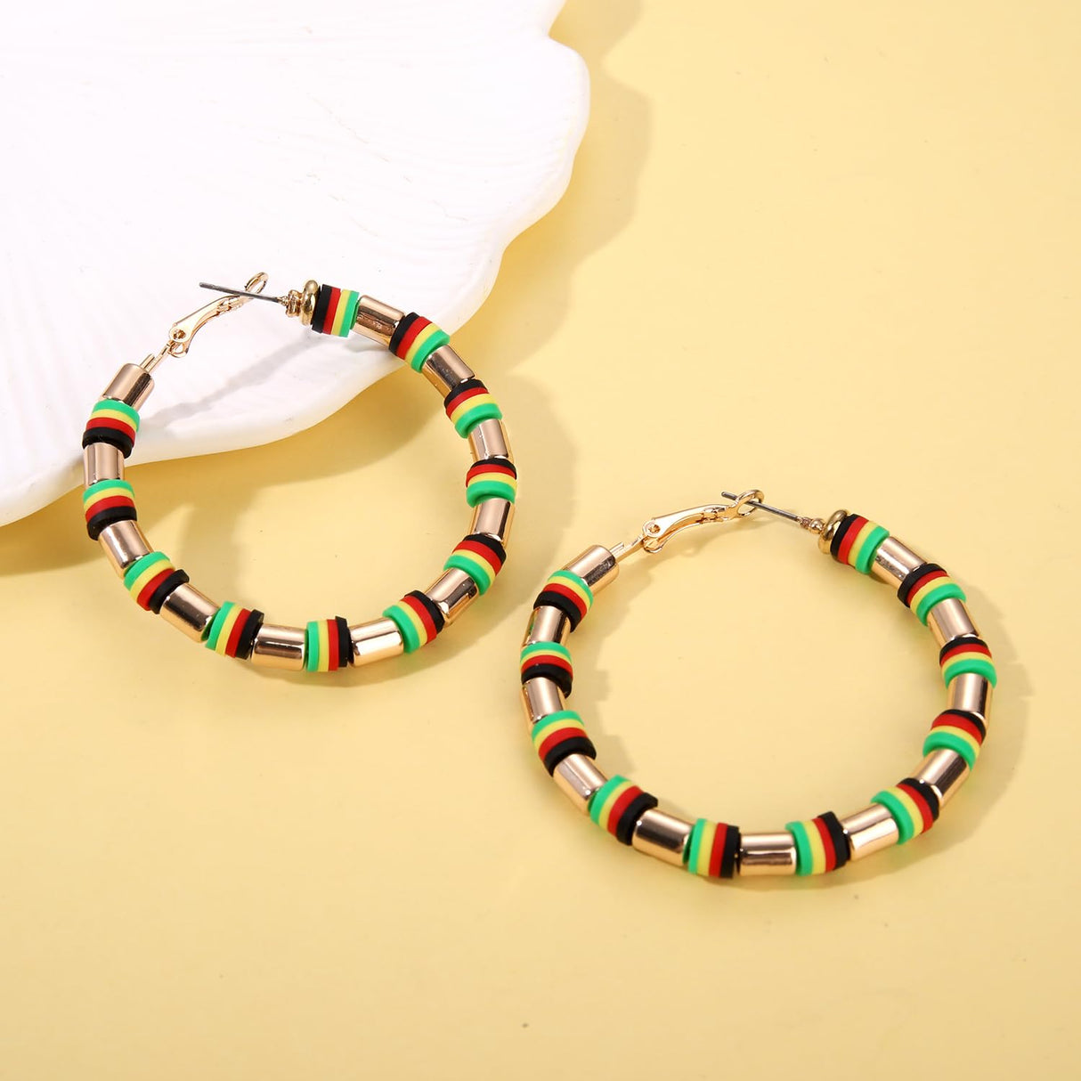 African Earrings Juneteenth Earrings for Black Women Red Black Yellow Green African Hoop Earring Black History 1865 Earring Ethnic Africa Hoop Independence Day Jewelry(B)