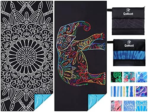 2 Pack Lightweight Thin Beach Towel Oversized 71"x32" Big Extra Large Microfiber Sand Free Towels for Adult Quick Dry Travel Camping Beach Accessories Vacation Essential Gift Black Mandala Elephant