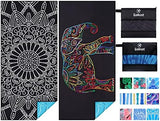 2 Pack Lightweight Thin Beach Towel Oversized 71"x32" Big Extra Large Microfiber Sand Free Towels for Adult Quick Dry Travel Camping Beach Accessories Vacation Essential Gift Black Mandala Elephant