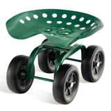 Toolsempire Garden Cart with Seat, Heavy-Duty Rolling Outdoor Wagon Scooter w/Height Adjustable & 360° Swivel Seat, Gardening Work Seat Stool, Patio Scooter on Wheels for Lawn Yard Planting (Green)