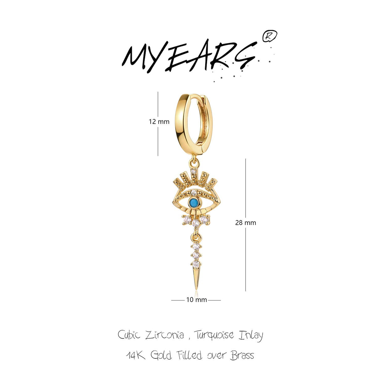 MYEARS Women Evil Eye Earrings Gold Huggie Hoop Link Spike Dangle Drop Turquoise Cubic Zirconia 14K Gold Plated Small Simple Hypoallergenic Everyday Protection Jewelry 1