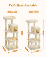 MUTTROS Cat Tree for Large Cats Adult with Metal Plush Big Hammock, 56.3" Cat Tower with 2 Door Condo House, 6-Tier Cat Shelves with Scratching Posts and Large Top Perch, Beige