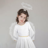 DERAYEE Angel Costume for Kids, Heavenly White Angelic Gown with Wings Headband for Girls Christmas Holiday Dress Cosplay Party