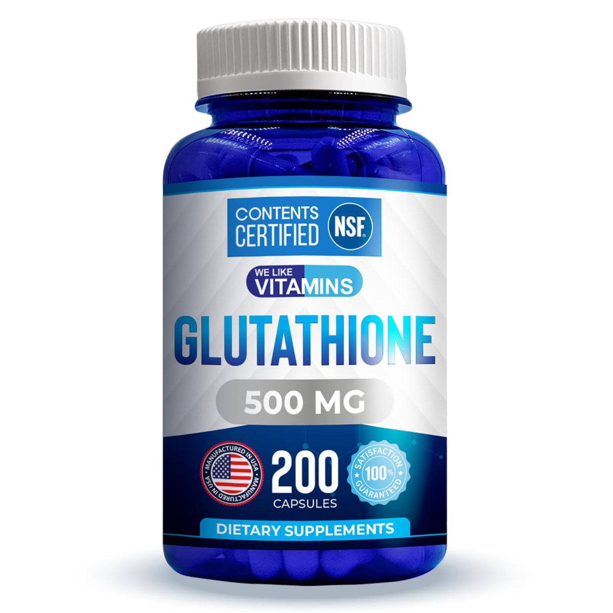 We Like Vitamins | NSF Certified Glutathione Supplement | Manufactured in USA | Highly Bioavailable | L-Glutathione Antioxidant Support|500mg Per Serving | 200 Capsules