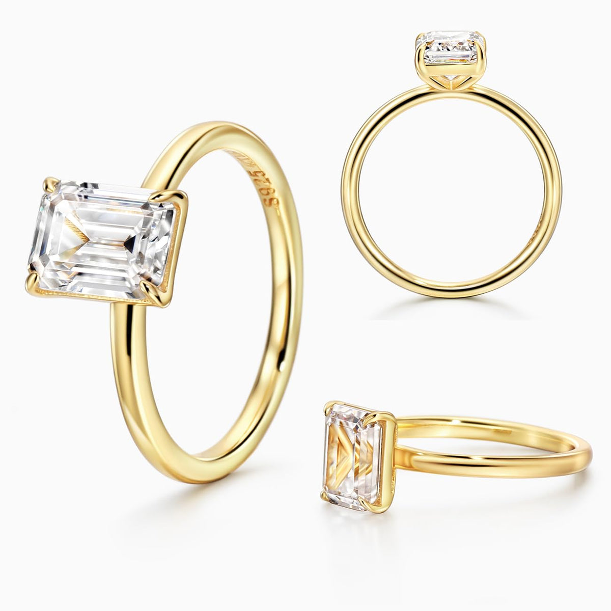 Michooyel 925 Sterling Silver 2ct Cubic Zirconia Engagement Ring for Women, Emerald Cut CZ Solitaire Promise Rings 18K Gold Plated Rings Size 5