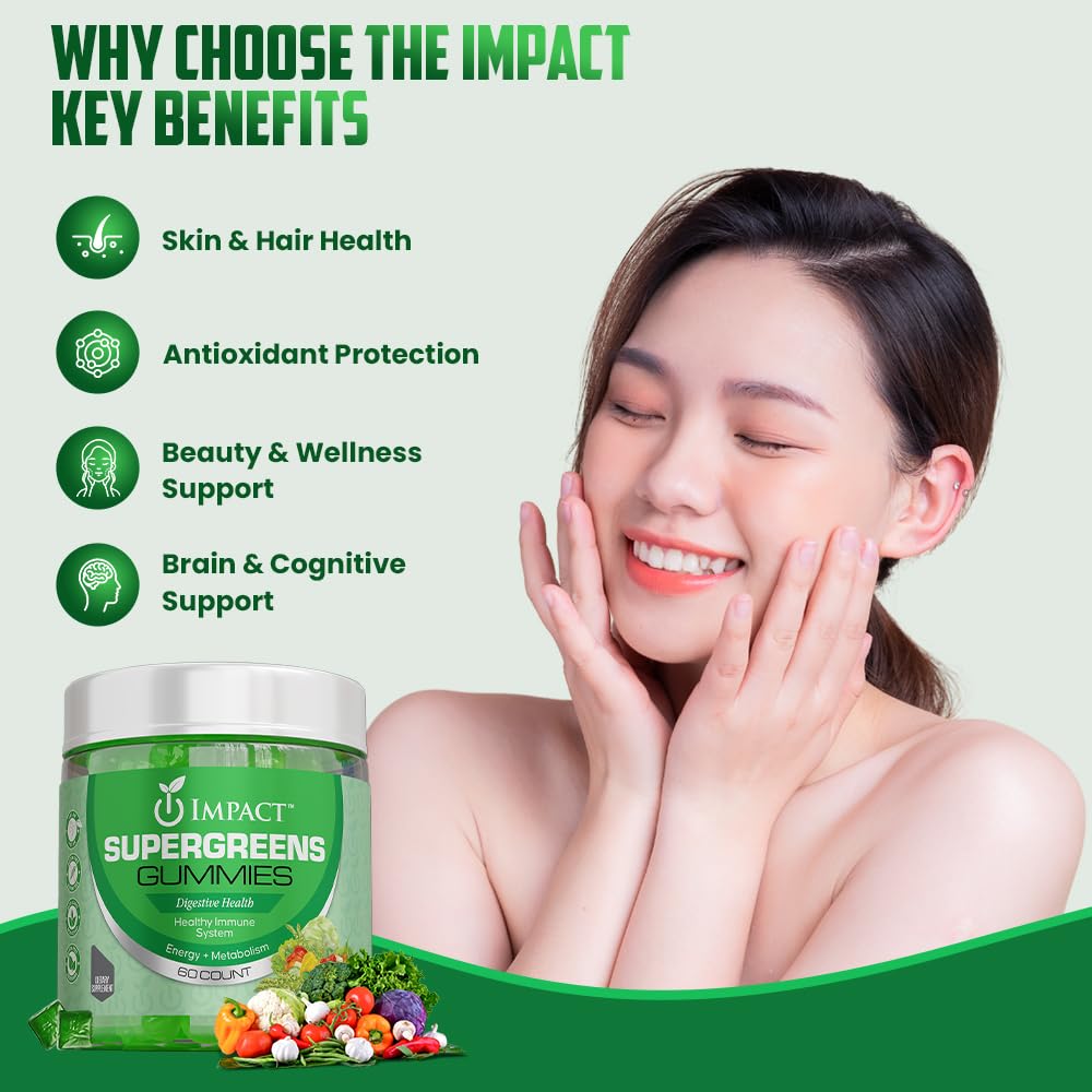 Supergreens Veggies Gummies - Vegetarian Fiber Gummies for Adults & Kids - Daily Green Superfoods with 35+ Essential Vitamins & Support Immunity & Gut Health - 4g of Fiber per Two Gummy (60 Count)