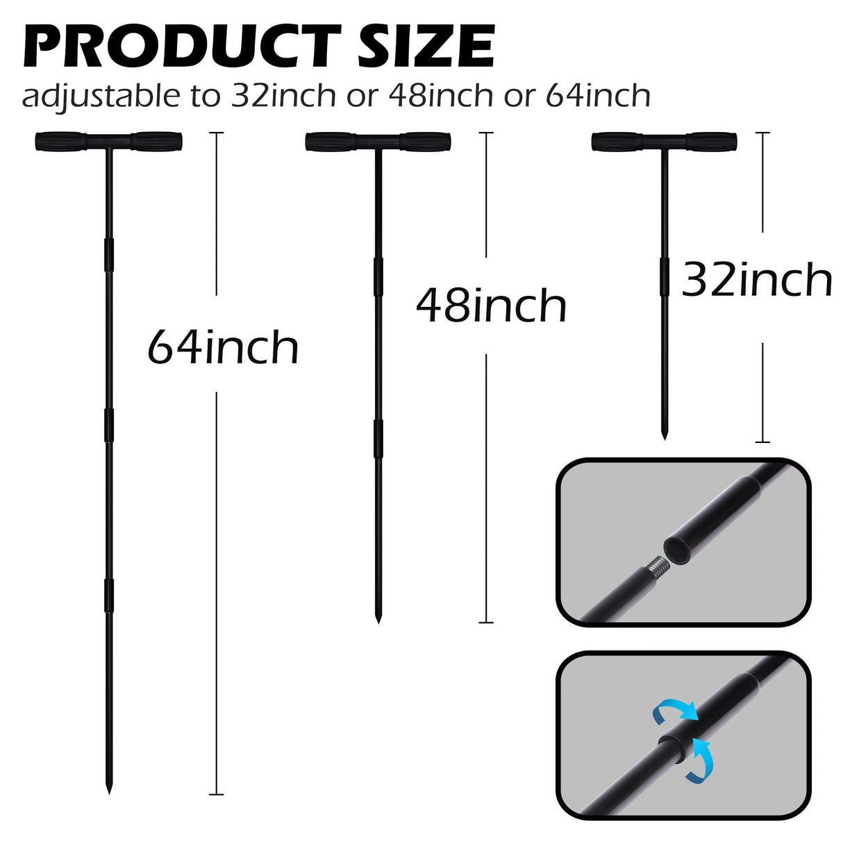 Sfcddtlg 64" Metal Ground Soil Probe Rod, Adjustable Soil Sample Probe
