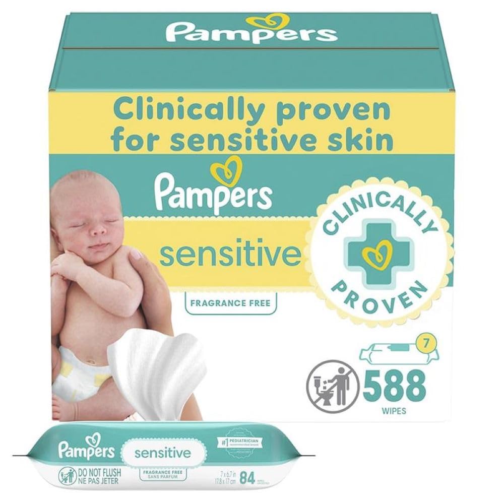Pampers Baby Wipes, Sensitive, Water Based Wipe, Clinically Proven, Hypoallergenic, and Unscented for Babies, 1008 Wipes Total (12 Flip-Top Packs)
