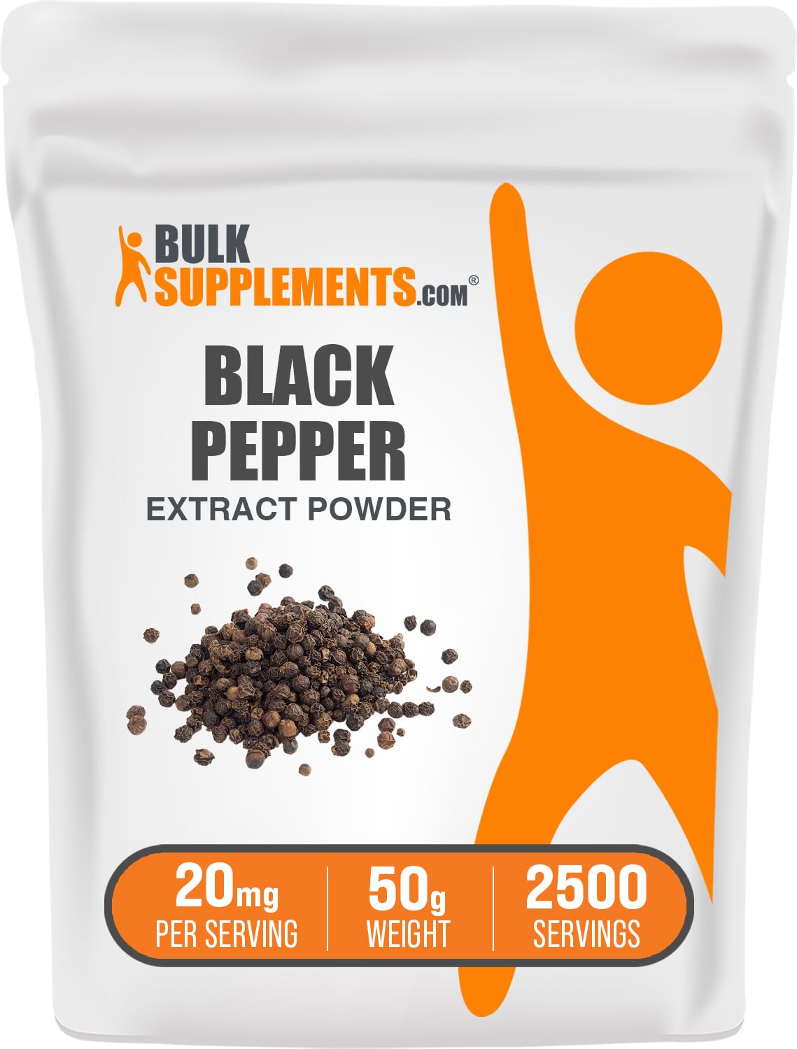 BulkSupplements.com Black Pepper Extract Powder - Black Pepper Supplements, Piperine Supplements - Vegan & Gluten Free, 20mg per Serving, 50g (1.8 oz) (Pack of 1)