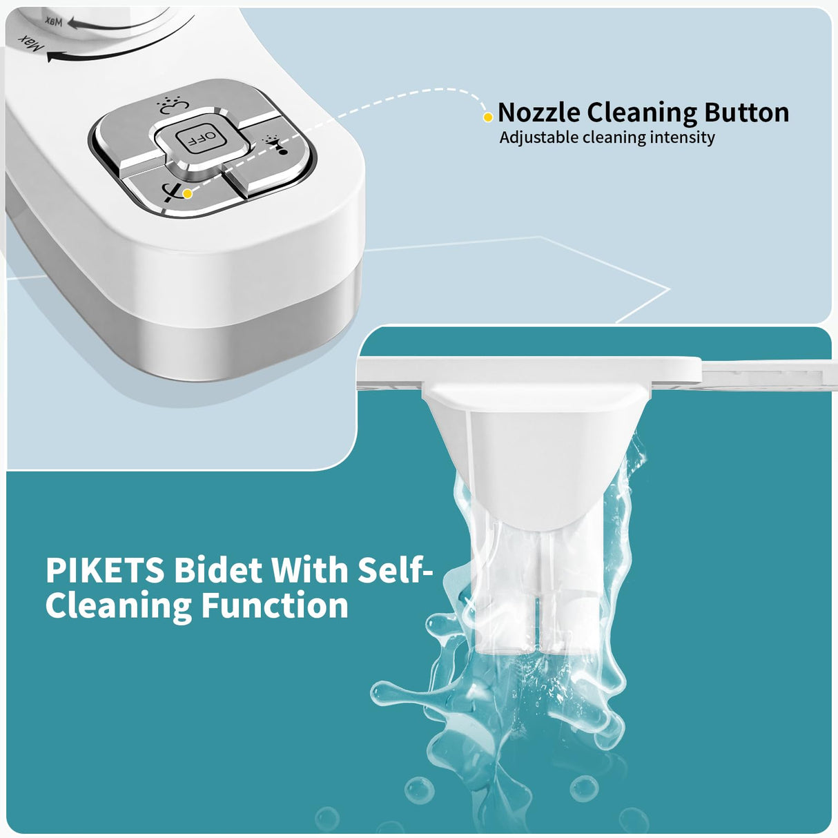 PIKETS Bidet Attachment for Toilet, Dual Nozzle (Frontal and Rear Wash) Non-Electric Fresh Water Toilet Seat Attachment with Nozzle Self Cleaning, Adjustable Water Pressure(Chrome Silver)