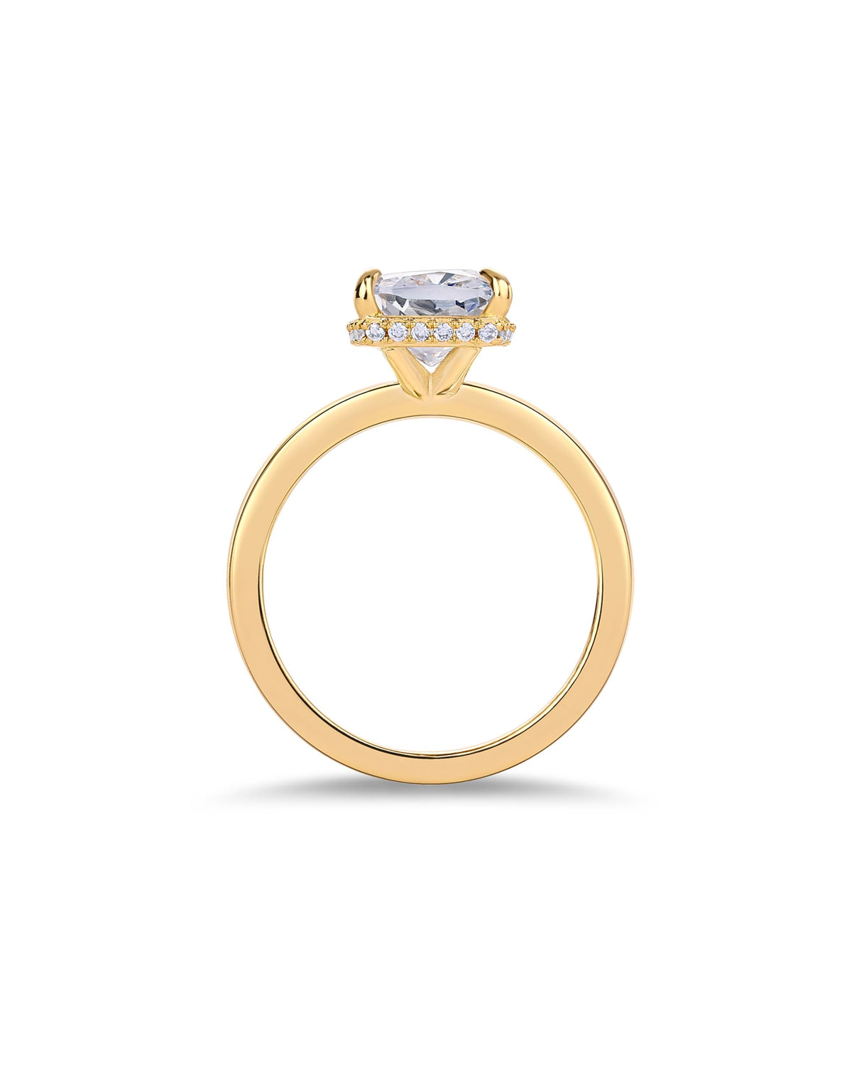 PAVOI 14K Yellow Gold Plated Radiant Cut Engagement Ring for Women | Hidden Halo Ring | Size 5
