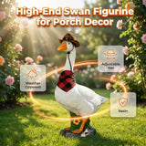VTYER 2026 New Adjustable Large Porch Goose Statue – 14 Inch Realistic Hollow Plastic Garden Goose with Removable Cowboy Hat & Bandana, Stone Base with Sand-Fillable Design (White)