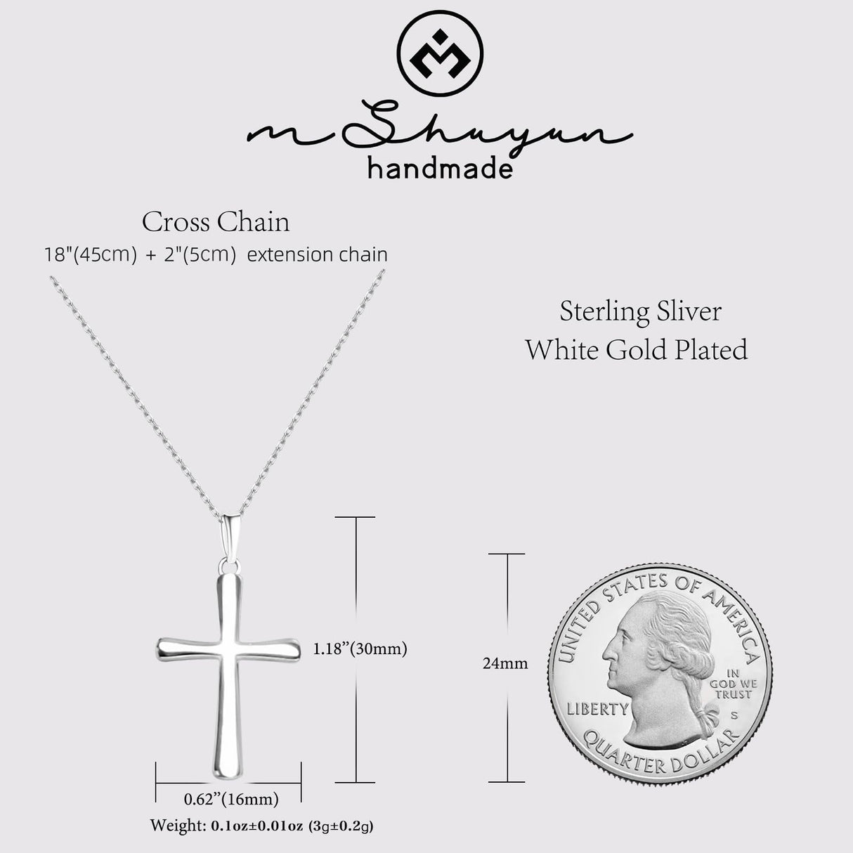 M SHUYUN Silver Cross Necklace for Mother's Day, Handcrafted from S925 Sterling Silver, White Gold Plated. Timeless Design, Bringing Luck, Protection & Faith. Cross Faith Pendant Necklace for Women.