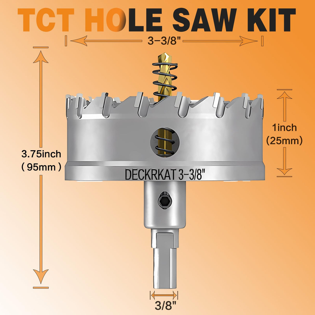 3-3/8" TCT Hole Saw for Hard Metal, Heavy Duty 85mm Tungsten Carbide Tipped Hole Cutter with Spring-Loaded Pilot Drill Bit for Stainless Steel, Metal, Iron, and Plastic.