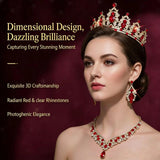 Geurlev Tiaras and Crowns for Women,Tiaras Earrings Necklace, Crystal Bridal Jewelry Set (Gold Red)