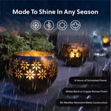 Original Solar Fire Bowl (1-Pack) Outdoor Waterproof Solar Lanterns - Metal Porch Lights with Flickering Flame for Tabletop, Patio, Garden & Landscape Decor (Matte Black)