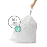 simplehuman Code U 100 Count, Dispenser Pack Custom Fit Liners, Drawstring Trash Bags, 55 Liter / 14.5 Gallon, White