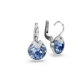 Swarovski Bella V drop earrings, Round cut, Blue, Rhodium finish