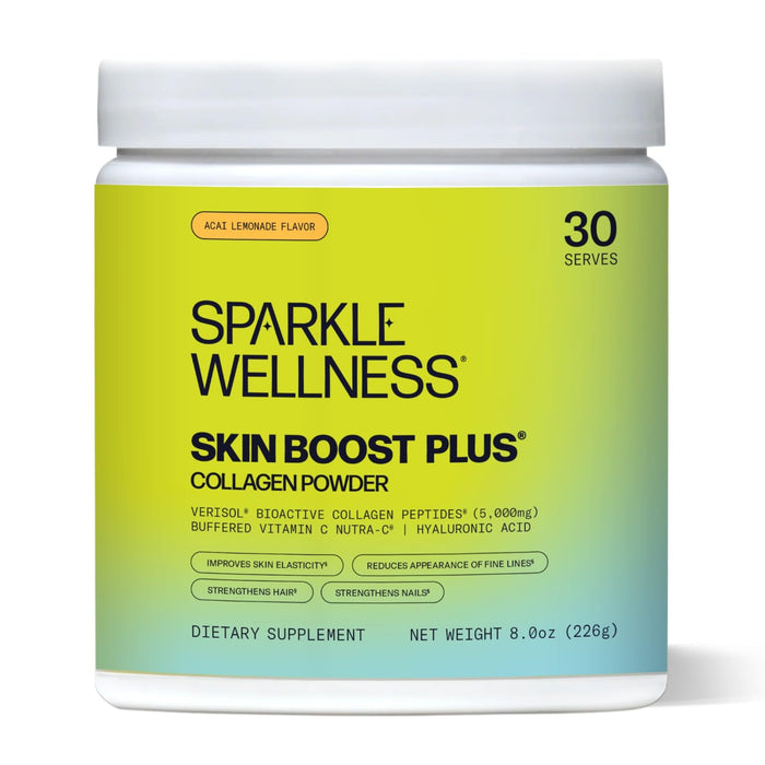 Sparkle Wellness Skin Boost Plus (Acai Lemonade) [30-Serves] | Collagen Powder Supplement with VERISOL Bioactive Hydrolyzed Collagen Peptides, Vitamin C & Hyaluronic Acid to Improve Skin Elasticity