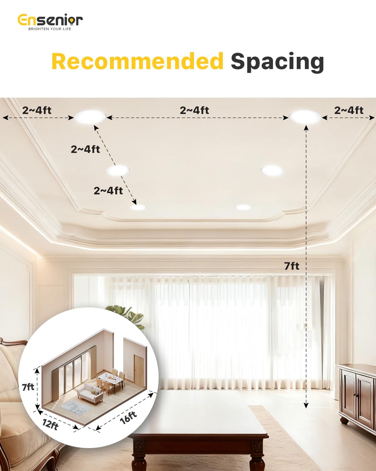 Ensenior 24 Pack 4 Inch LED Recessed Ceiling Light, Dimmable, 3000K-5000K 3CCT, 750LM 9W 120V, High Brightness Canless Wafer Downlight - ETL&FCC&IC
