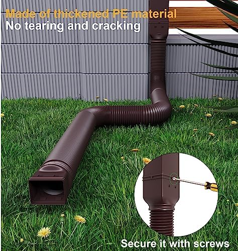 Rain Gutter Downspout Extensions, Downspout Extender for Rainwater Drainage Flexible, Down Spout Drain Extension Pipe and Extendable from 21 to 66 Inches (Brown)