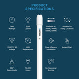 PARMIDA 20-Pack 4FT LED T8 Hybrid Type A+B Light Tube, 18W, Plug & Play or Ballast Bypass, Single-Ended OR Double-Ended Connection, 2200lm, Frosted Cover, T8 T10 T12, UL - 5000K