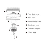 Square Floor Drain - Vancoco Bathroom Floor Drainer Anti-odor Anti-clogging Shower Floor Drain with Removable Straine(150 * 150mm)