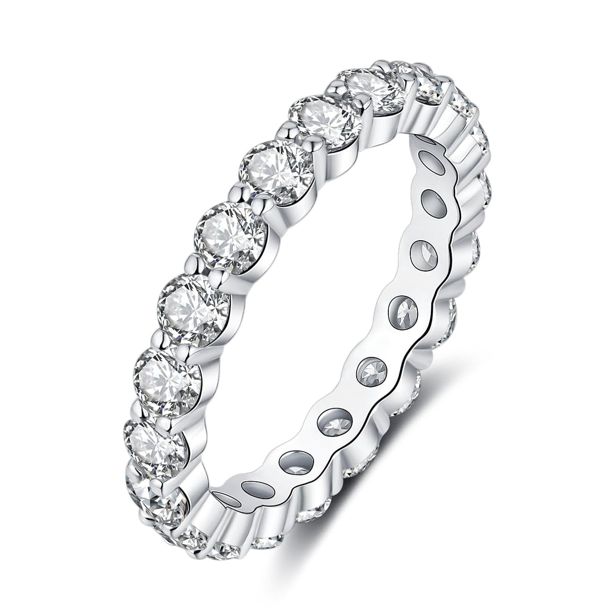IMOLOVE Moissanite Wedding Band for Women, 3MM 18K White Gold Plated Sterling Silver Full Eternity Ring D Color VVS1 Round Cut Anniversary Promise Jewelry Size 8– Shine Bright, Spend Light