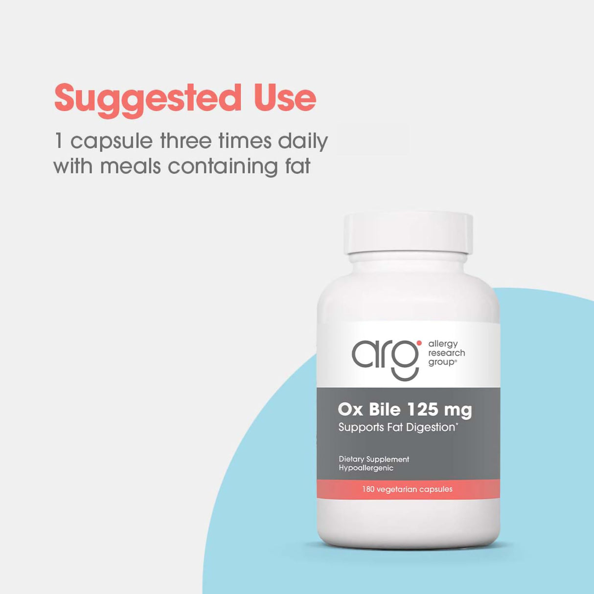 Allergy Research Group Ox Bile 125 mg - Ox Bile Supplements for Gallbladder, Digestive Enzymes for Liver, Fat Digestion Support, for Men and Women, Hypoallergenic Formula - 180 Vegicaps