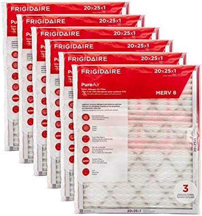 Frigidaire PureAir® 20x25x1 MERV 8 Allergen Electrostatic Pleated Air Conditioner HVAC AC Furnace Filters - 6 Pack (exact dimensions 19.81 X 24.81 X 0.81)