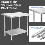STABLEINK NSF Stainless Steel Table, 24 x 36 Inches Metal Prep & Work Table with Adjustable Undershelf, for Commercial Kitchen, Restaurant, Hotel and Garage，Stainless Steel prep Table Work Table