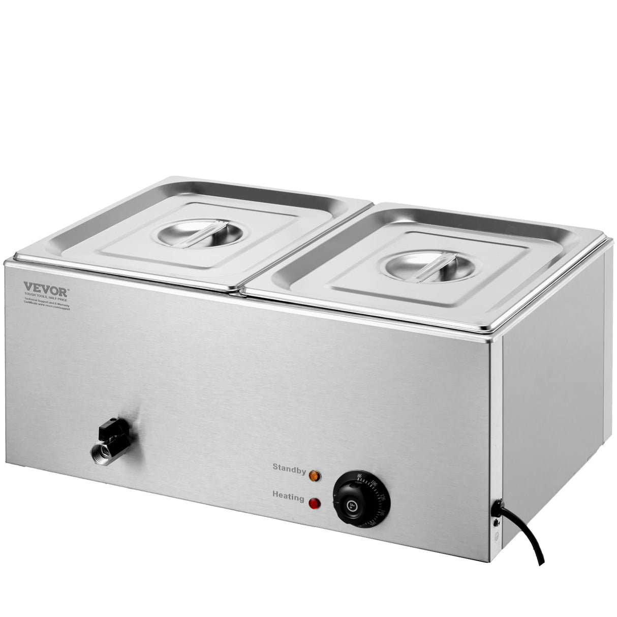 VEVOR 110V 2-Pan Commercial Food Warmer 1200W Electric Steam Table 15cm/6inch Deep Stainless Steel Bain Marie 24 Quart for Buffet Catering, Silver