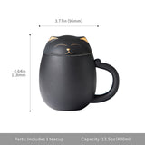 HEER Black Cat Tea Cup with Infuser and Lid, Cute Tea Mug with Strainer for Steeping Loose Leaf, Ceramic Teacup Birthday Christmas Cat Lover Gifts for Women, Men, Mom, Sisters, besties. (Black)