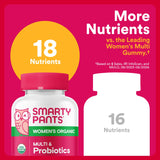 SmartyPants Organic Women's Multivitamin Gummies: Biotin, Probiotics, Methylfolate, Omega 3 (ALA), Vitamin D3, C, Vitamin B12, B6, A, K & Zinc, Inositol, Gluten Free, 120 Count (30 Day Supply)