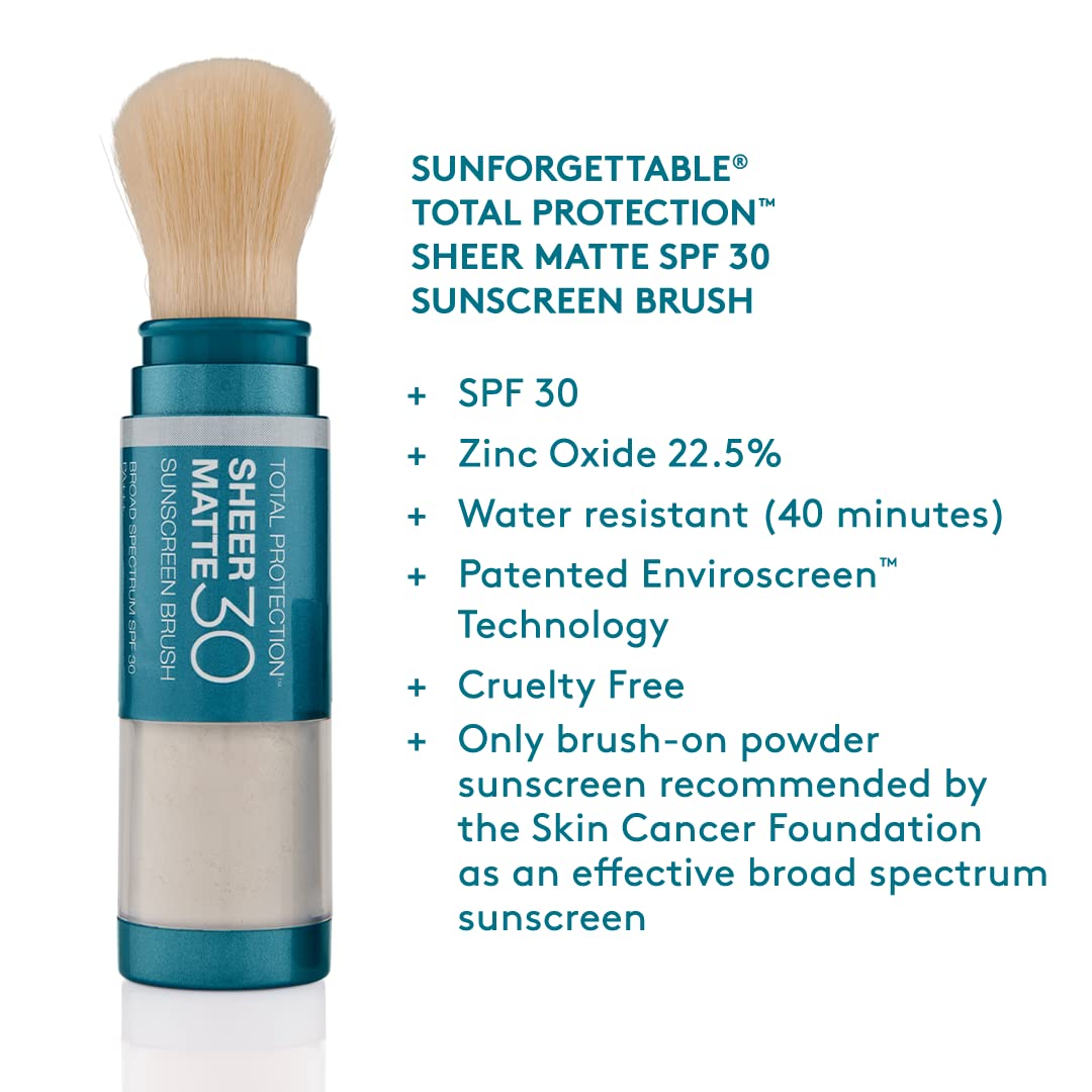 Colorescience Total Protection Sheer Matte SPF 30 Sunscreen Brush For Oily and Acne-Prone Skin, Unscented 0.15 Ounce, Powder
