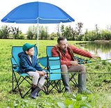 COSTWAY Double Portable Picnic Chairs, Folding Camping Chairs w/Detachable Umbrella, Cooler Bag, Cup Holders, Patio Beach Camping Chairs for Outdoors