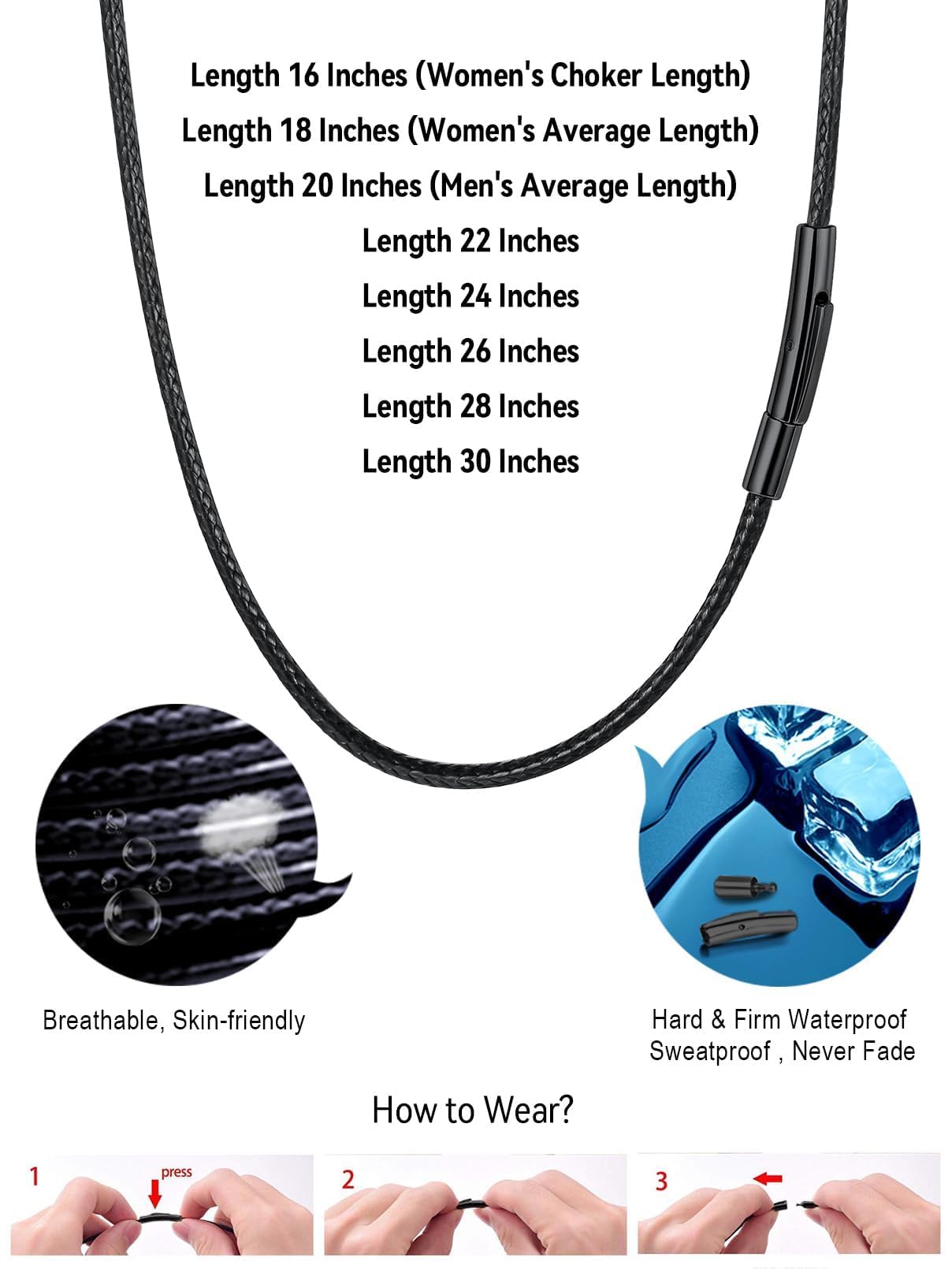 FaithHeart Braided Leather Necklace Cord with Stainless Steel Snap Clasp