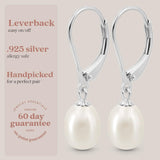 KEZEF Pearl Drop Earrings for Women, White Gold Plated Sterling Silver