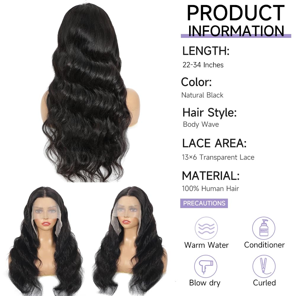 32 Inch Body Wave Lace Front Wigs Human Hair Pre Plucked With Bleached Knots 13x6 HD Lace Frontal Human Hair Wigs 200 Density Natural Color Human Hair Wig