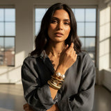 EZSONA Boho Gold-Tone Cuff Bangle Bracelet Set for Women - Chunky Waterdrop Irregular Wide Stackable Minimalist Jewelry