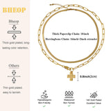 Bheop Chunky Cross Necklace for Women, Gold Layered Herringbone Necklace