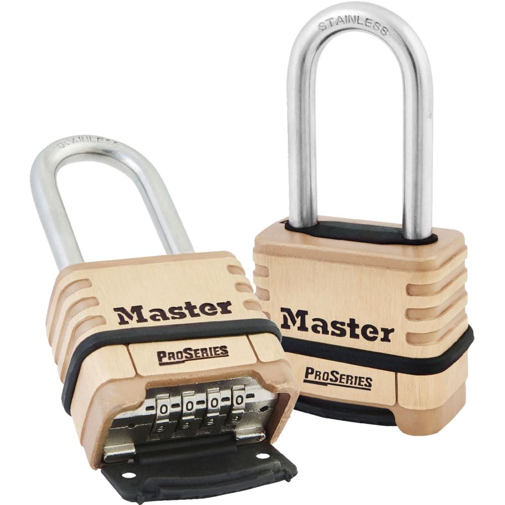 Master Lock Brass ProSeries Set Your Own Combination Lock, Outdoor Heavy-Duty Padlock for Construction Sites, Gates, Fences, 2-1/4" Wide, 1175LHSS
