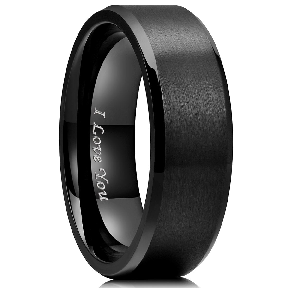 King Will Stainless Steel Wedding Ring 8mm Black I Love You Matte Size 10