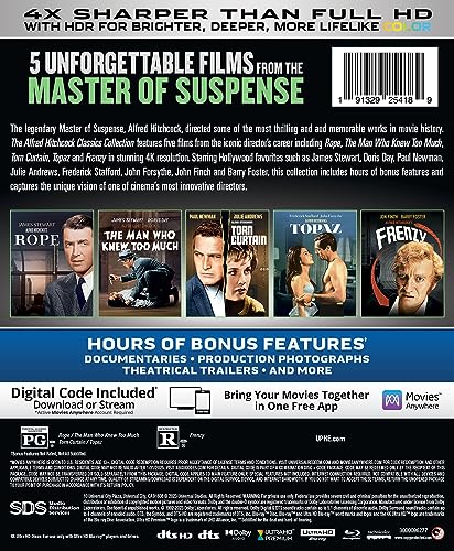 The Alfred Hitchcock Classics Collection (Rope / The Man Who Knew Too Much / Torn Curtain / Topaz / Frenzy) - 4K Ultra HD + Blu-ray + Digital [4K UHD]