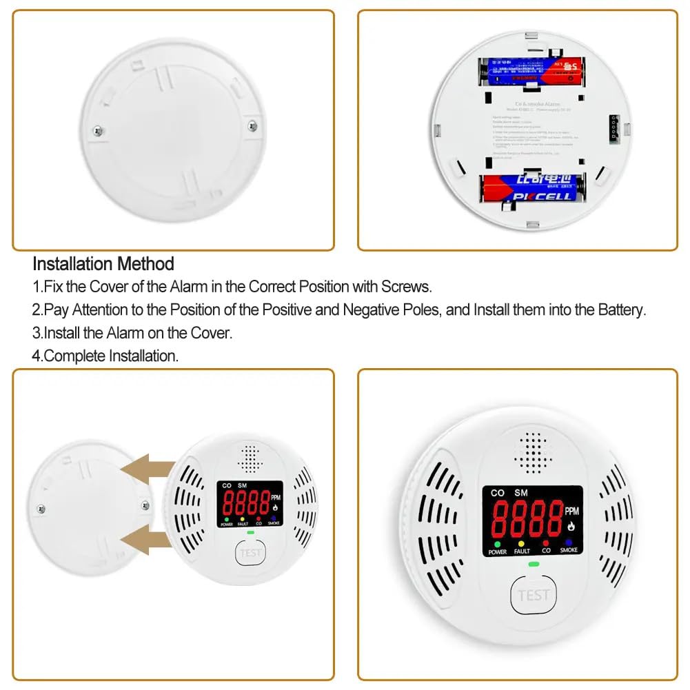 High Definition Color Screen Detector LCD Powered by Carbon Monoxide Detector and Smoke Alarm Battery (excluding Battery) (Large Screen, 4Pack-CO&Smoke)